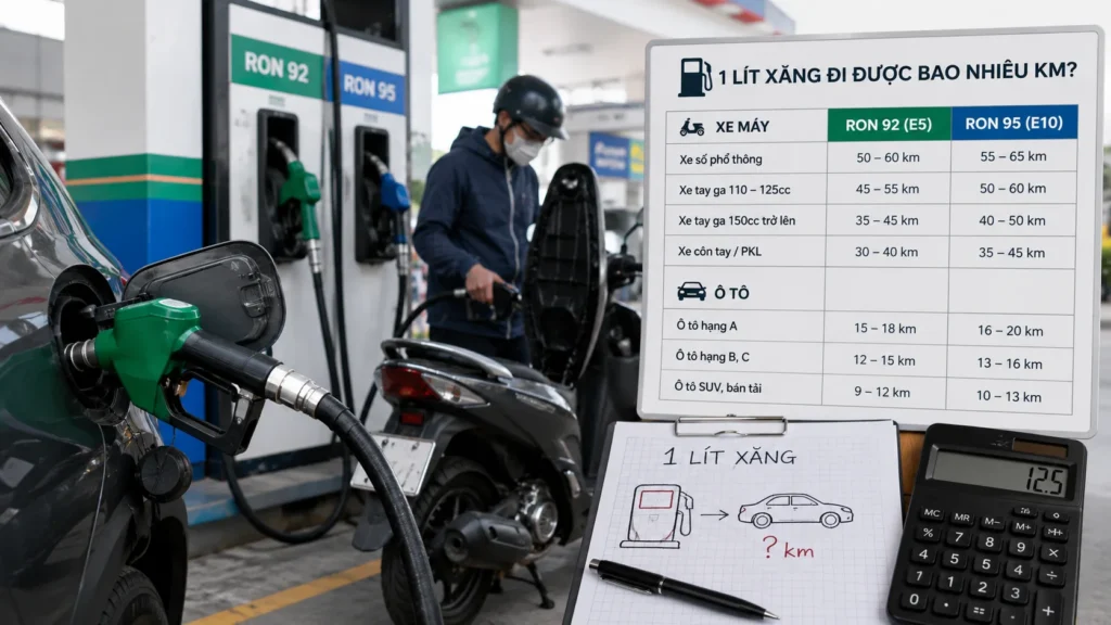 1 lít xăng đi được bao nhiêu km? Bảng tra cứu xe máy và ô tô