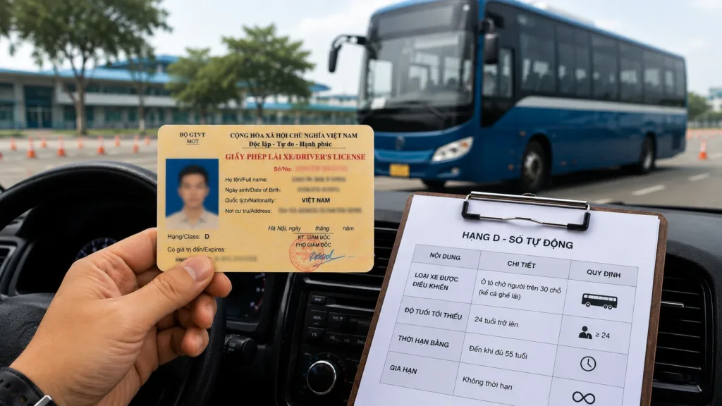 Bằng lái xe ô tô hạng D là gì? Phân hạng, điều kiện thi và quy định 2026