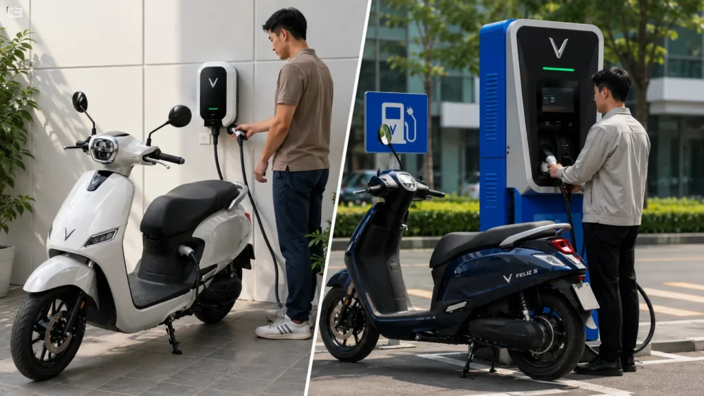 Cách sạc xe máy điện VinFast đúng chuẩn: quy trình từng bước tại nhà và tại trạm công cộng