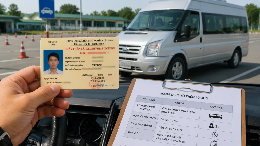 Lái xe ô tô 16 chỗ cần bằng gì? Hạng bằng, độ tuổi và quy định 2026