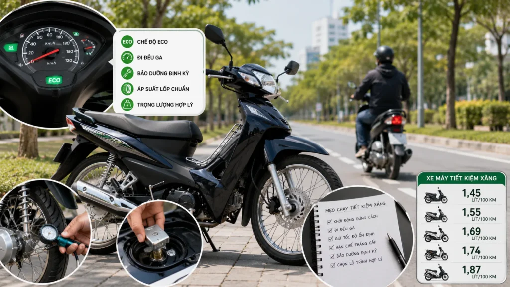 Xe máy tiết kiệm xăng nhất hiện nay: Top mẫu xe và cách chạy tiết kiệm