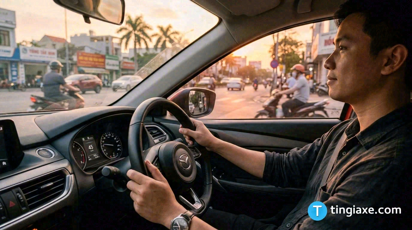 Người lái xe ô tô hạng B2 vận hành phương tiện chở người an toàn trên đường phố Việt Nam.