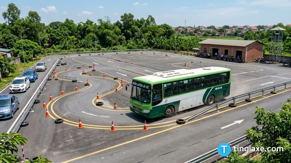 Xe ô tô chở khách hạng D thực hành lái xe trong hình tại trung tâm sát hạch Việt Nam