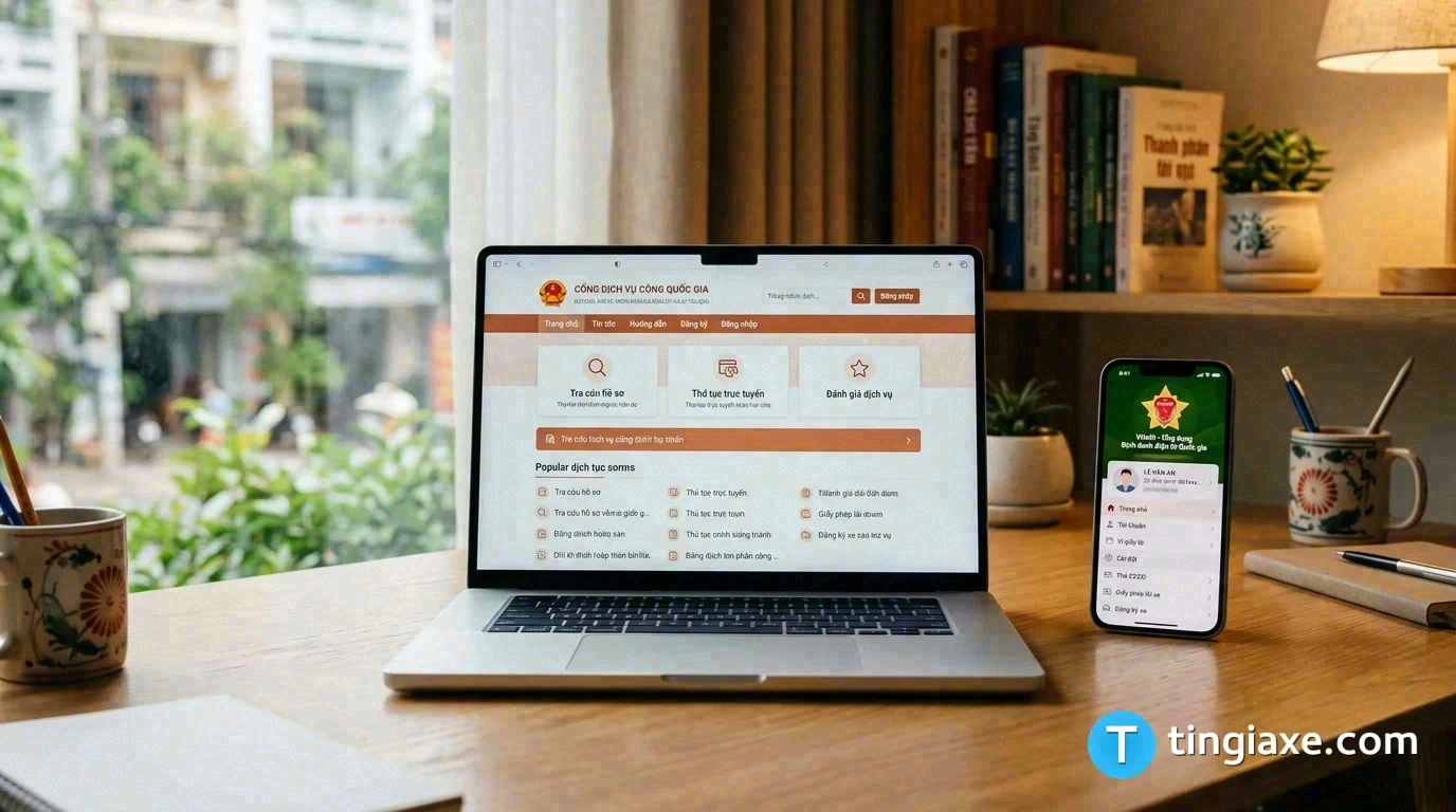 Giao diện màn hình đăng nhập hệ thống đổi bằng lái xe trực tuyến trên máy tính và điện thoại thông minh