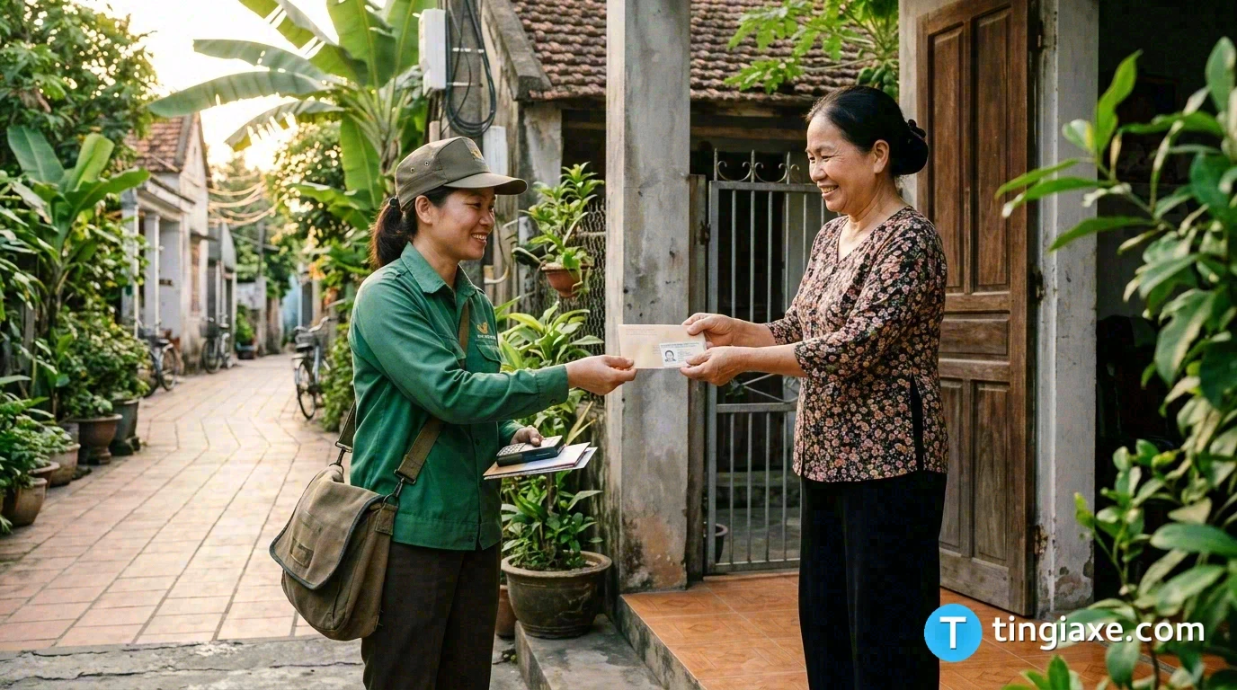 Nhân viên bưu điện phát trả kết quả bằng lái xe ô tô mới cho người dân tại nhà