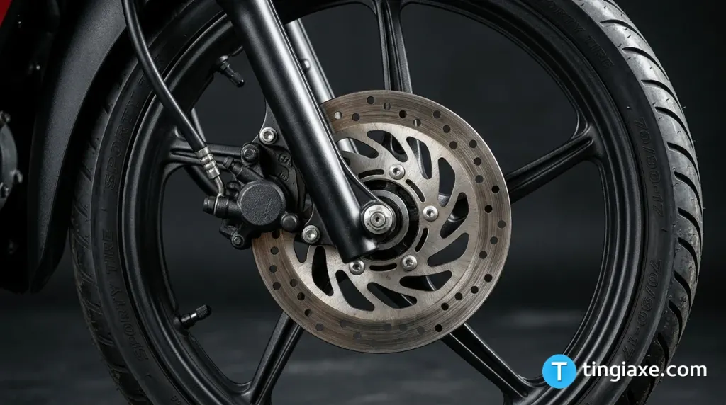 Chi tiết phanh đĩa và vành đúc thể thao trên xe Honda Blade 110.