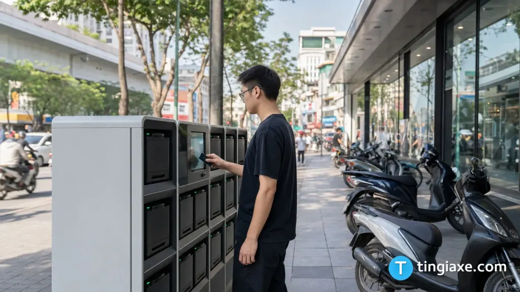 Trạm đổi pin Honda e Swap Battery Station tại đại lý HEAD Việt Nam.