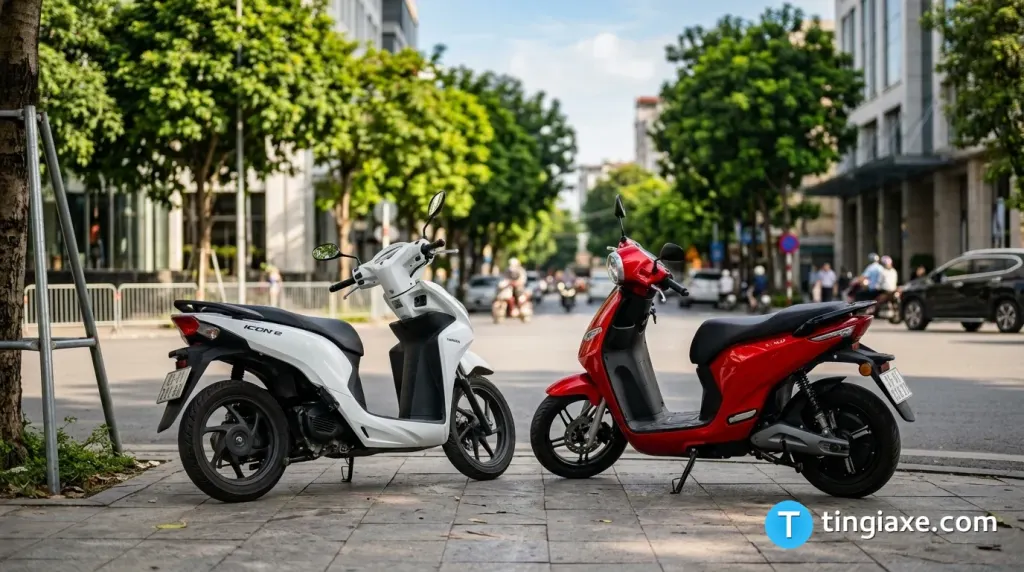 So sánh thiết kế thực tế của xe máy điện Honda ICON e và VinFast Evo Lite tại Việt Nam