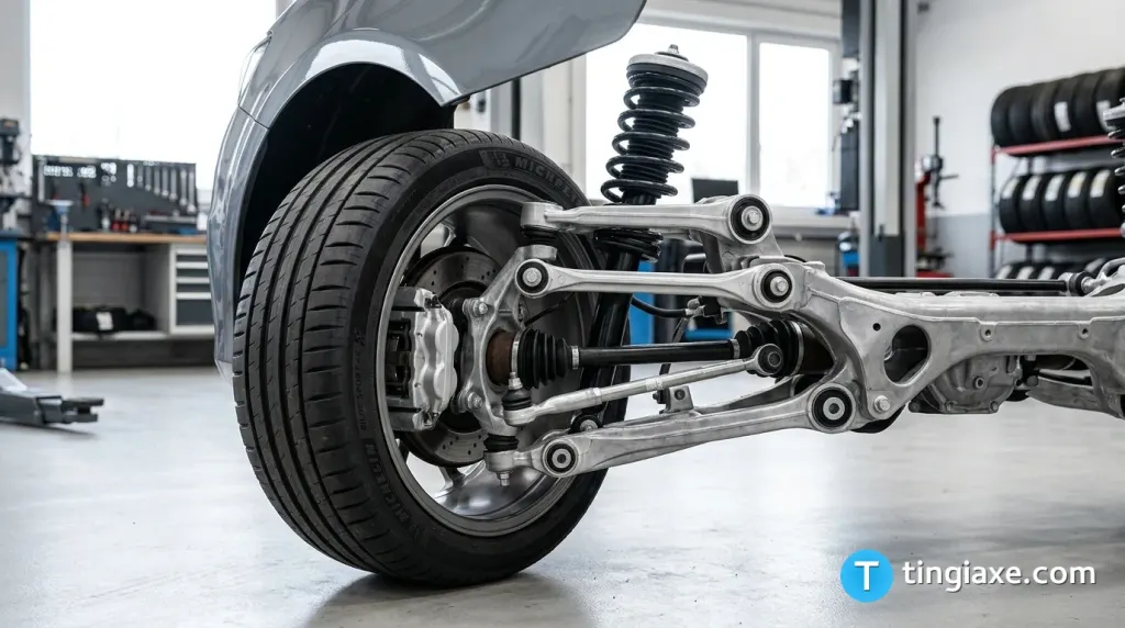 Cận cảnh hệ thống treo sau độc lập liên kết đa điểm của xe ô tô Hyundai Elantra N Line