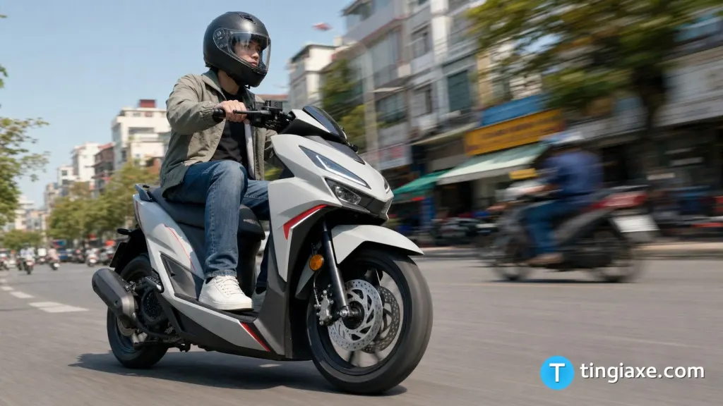 Hệ thống phanh đĩa ABS hoạt động trên xe Piaggio Medley S di chuyển trong đô thị Việt Nam