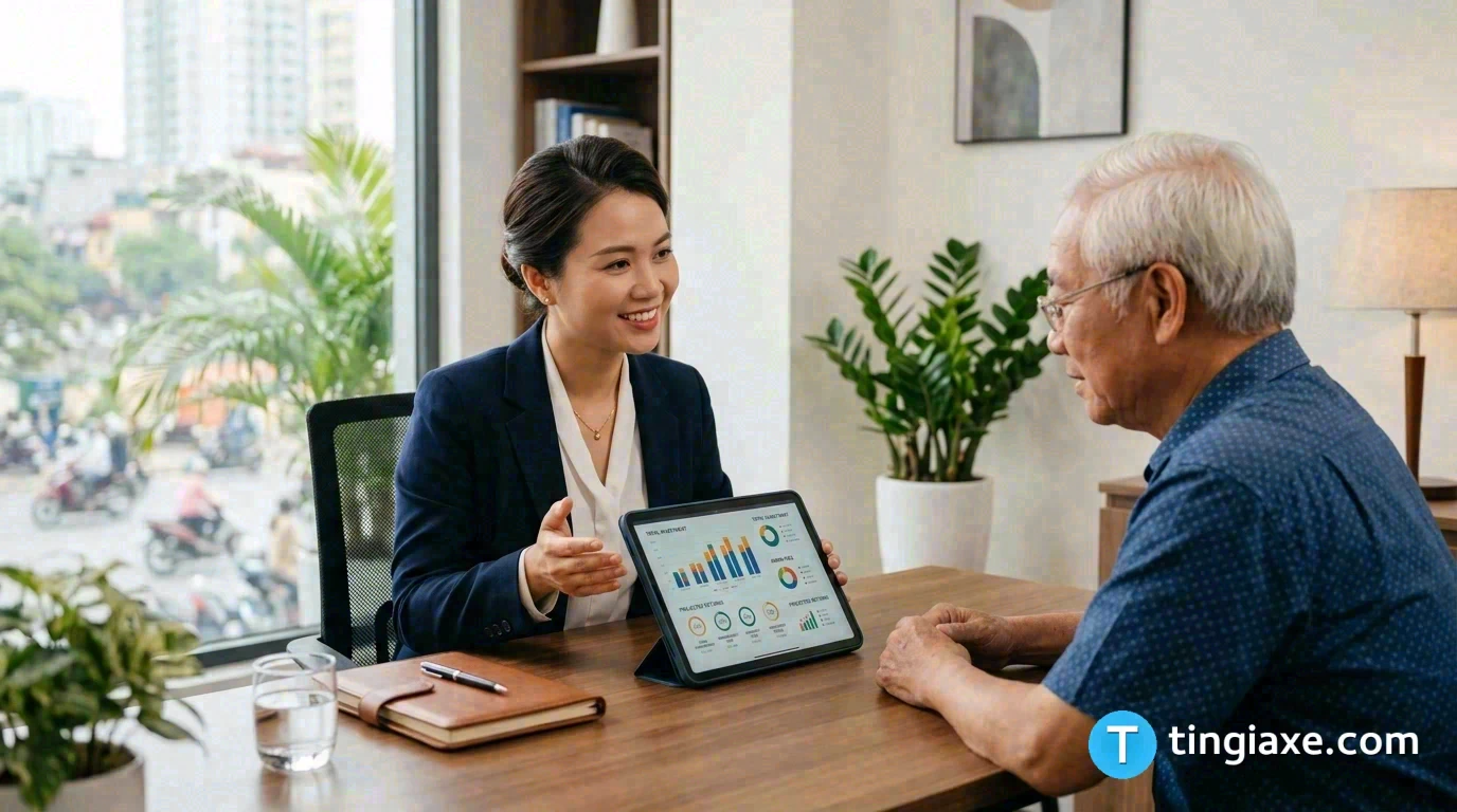 Chuyên viên tư vấn tài chính phân tích chi phí mua xe ô tô cho khách hàng