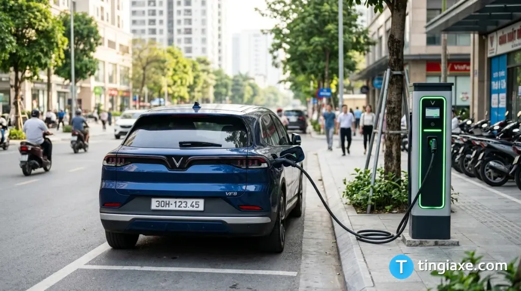 Xe ô tô điện VinFast VF 8 sạc pin tại trạm sạc nhanh