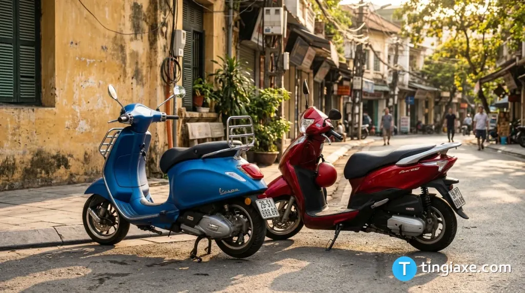 So sánh kiểu dáng thiết kế giữa xe ga Yamaha Janus 125 và đối thủ cạnh tranh trực tiếp Honda Vision trên phố Việt Nam