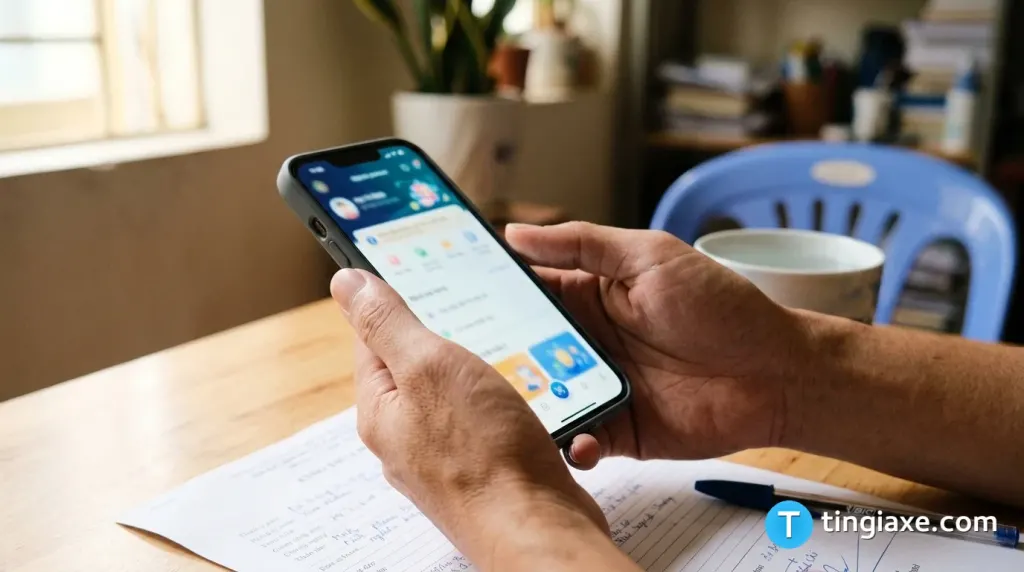 Người dân thao tác nộp hồ sơ cấp lại bằng lái xe trực tuyến trên điện thoại qua ứng dụng định danh điện tử